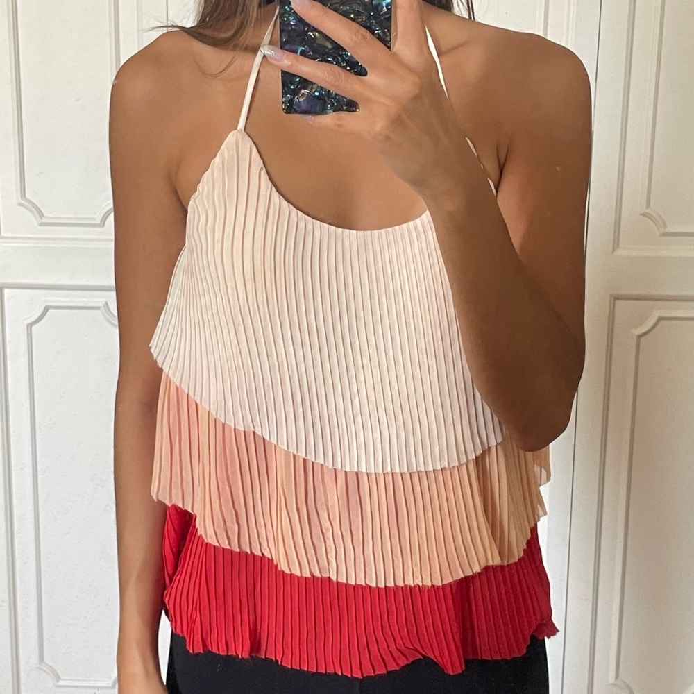 Patterson J. Kincaid Pink Tiered Pleated Tank Top
